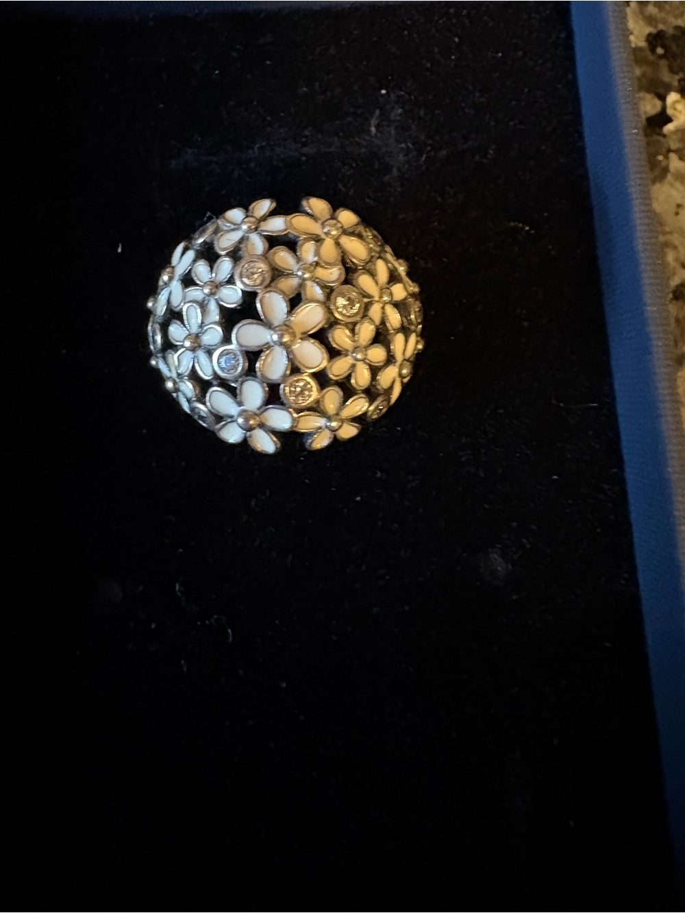 Pandora White Floral Dome Ring with Sparkling Accents